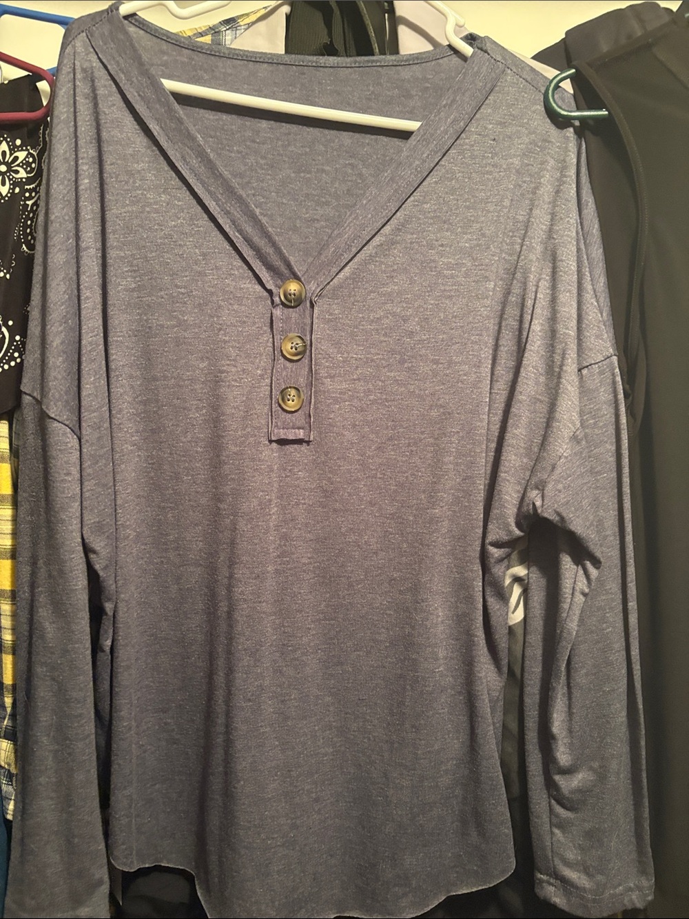 SHEIN Men's Long Sleeve Henley in Heather Blue
